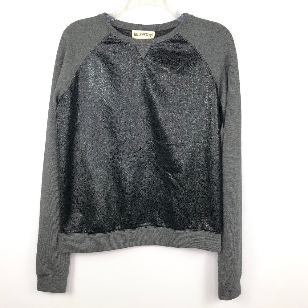 Blank NYC Crinkle Black Grey Long Sleeve Sweater